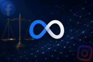 Meta $17 billion settlement header image with Meta logo, scales of justice, Facebook and Instagram icons