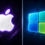 MacBook Air M5 vs Windows Laptops 2026 Buyer's Guide, Apple and Windows logos.
