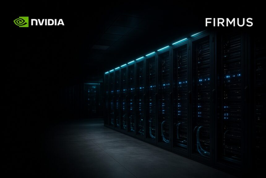Firmus IPO cancelled, Nvidia-backed AI data centre hall at night.