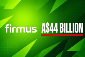 Firmus logo on a bright green background with A$44 billion overlay.
