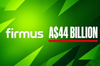 Firmus logo on a bright green background with A$44 billion overlay.